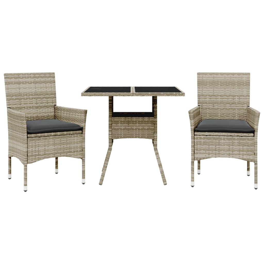 3-delige Tuinset met kussens poly rattan en glas grijs