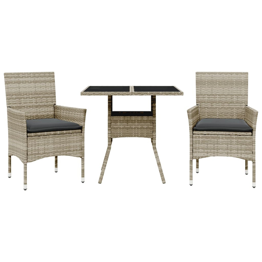 3-delige Tuinset met kussens poly rattan en glas grijs