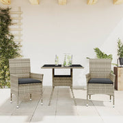 Tuinset 3-delig poly rattan grijs met kussens