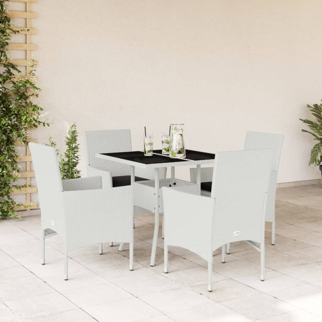 5-delige Tuinset met kussens poly rattan en glas wit