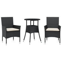 3-delige Tuinset met kussens poly rattan en glas zwart