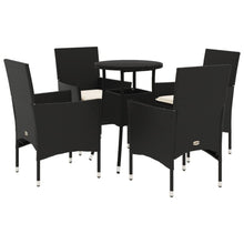 5-delige Tuinset met kussens poly rattan en glas zwart
