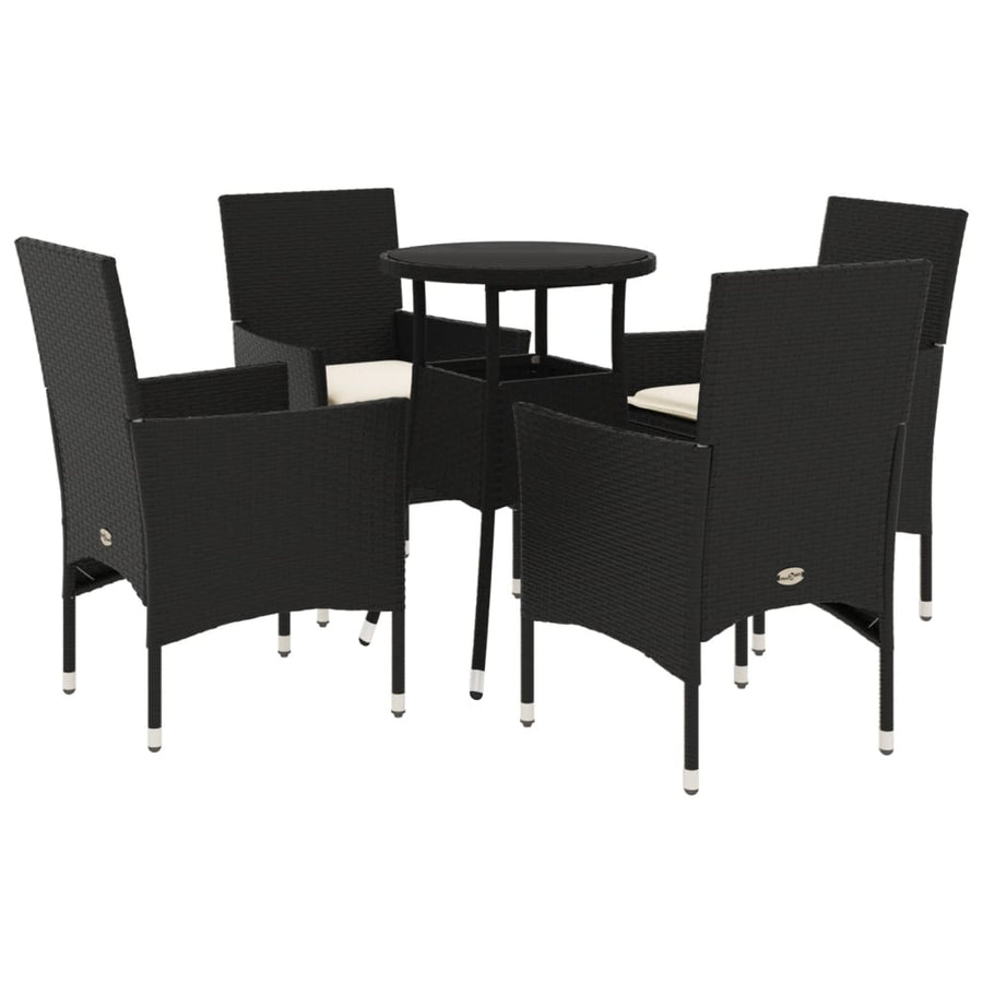 5-delige Tuinset met kussens poly rattan en glas zwart