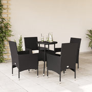 Tuinset poly rattan 5-delig zwart met kussens