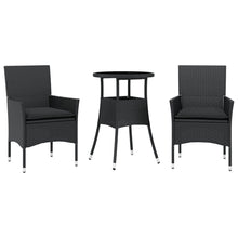 3-delige Tuinset met kussens poly rattan en glas zwart