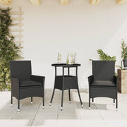 Tuinset 3-delig poly rattan zwart met kussens