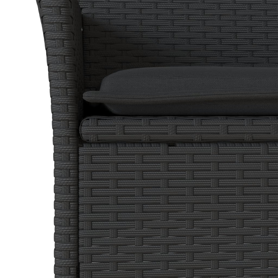 5-delige Tuinset met kussens poly rattan en glas zwart