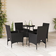 Tuinset 5-delig poly rattan zwart met glas