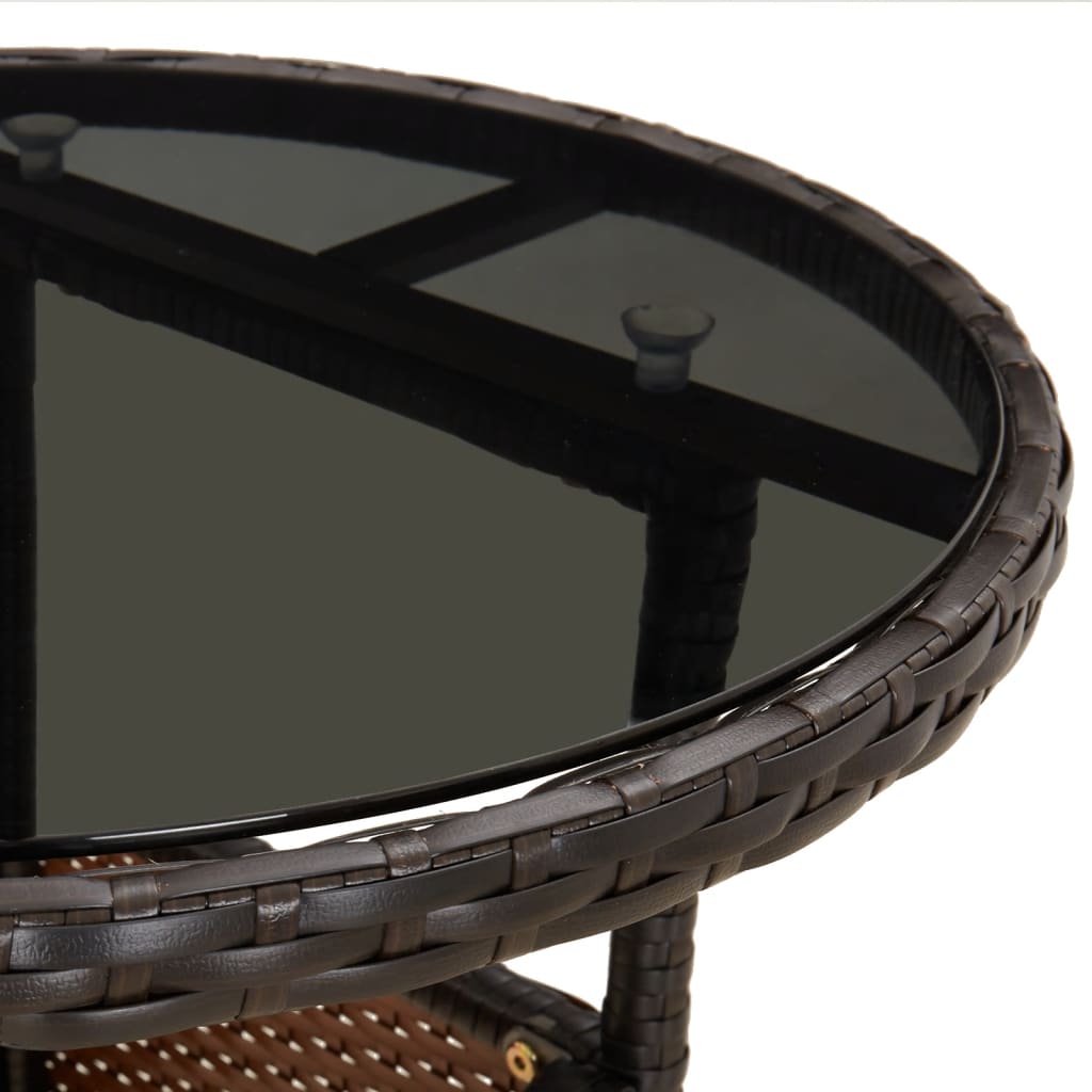 3-delige Tuinset met kussens poly rattan en glas bruin
