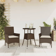 Tuinset 3-delig poly rattan bruin met kussens