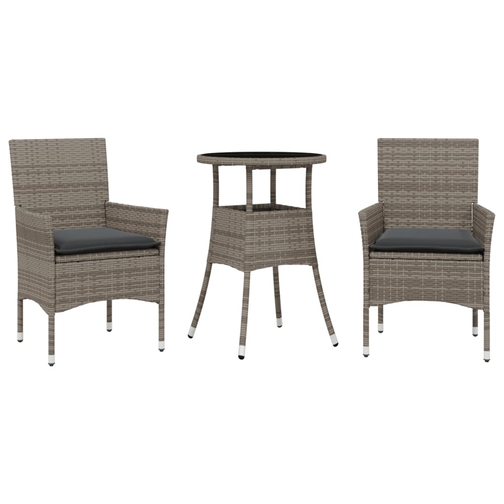 3-delige Tuinset met kussens poly rattan en glas grijs
