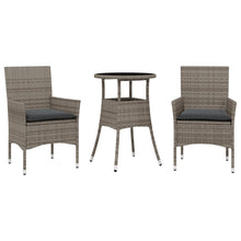 3-delige Tuinset met kussens poly rattan en glas grijs