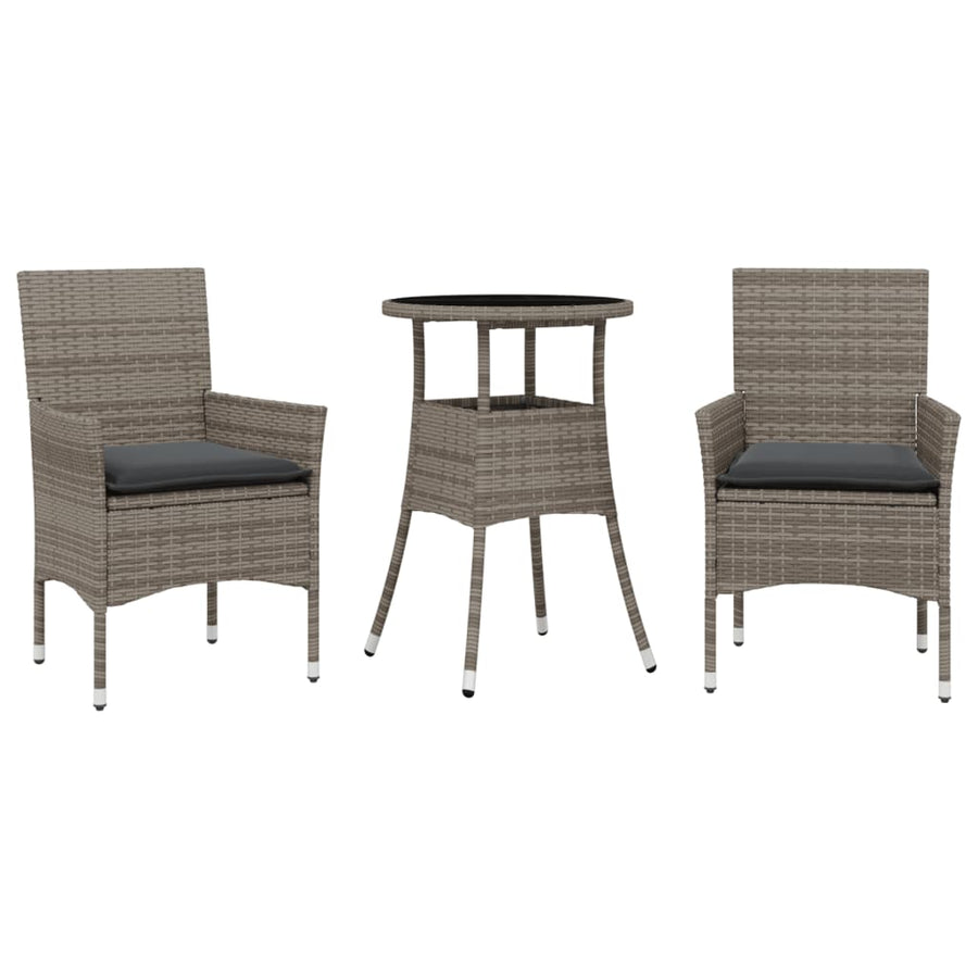 3-delige Tuinset met kussens poly rattan en glas grijs