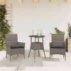 3-delige Tuinset met kussens poly rattan en glas grijs