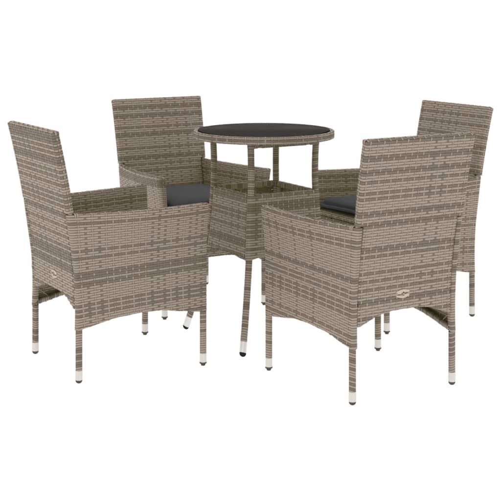 5-delige Tuinset met kussens poly rattan en glas grijs