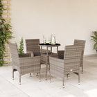 5-delige Tuinset met kussens poly rattan en glas grijs