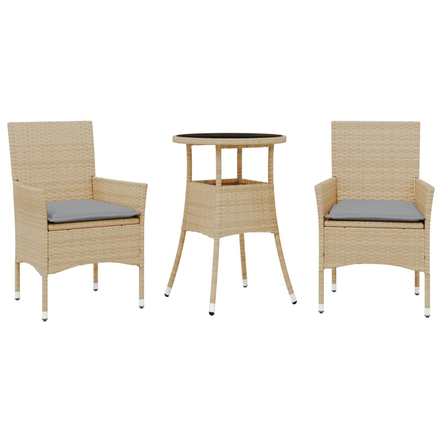 3-delige Tuinset met kussens poly rattan en glas beige