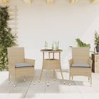 3-delige Tuinset met kussens poly rattan en glas beige