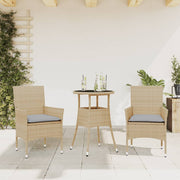 Tuinset 3-delig poly rattan glas beige