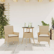 Tuinset 3-delig poly rattan beige met kussens glas