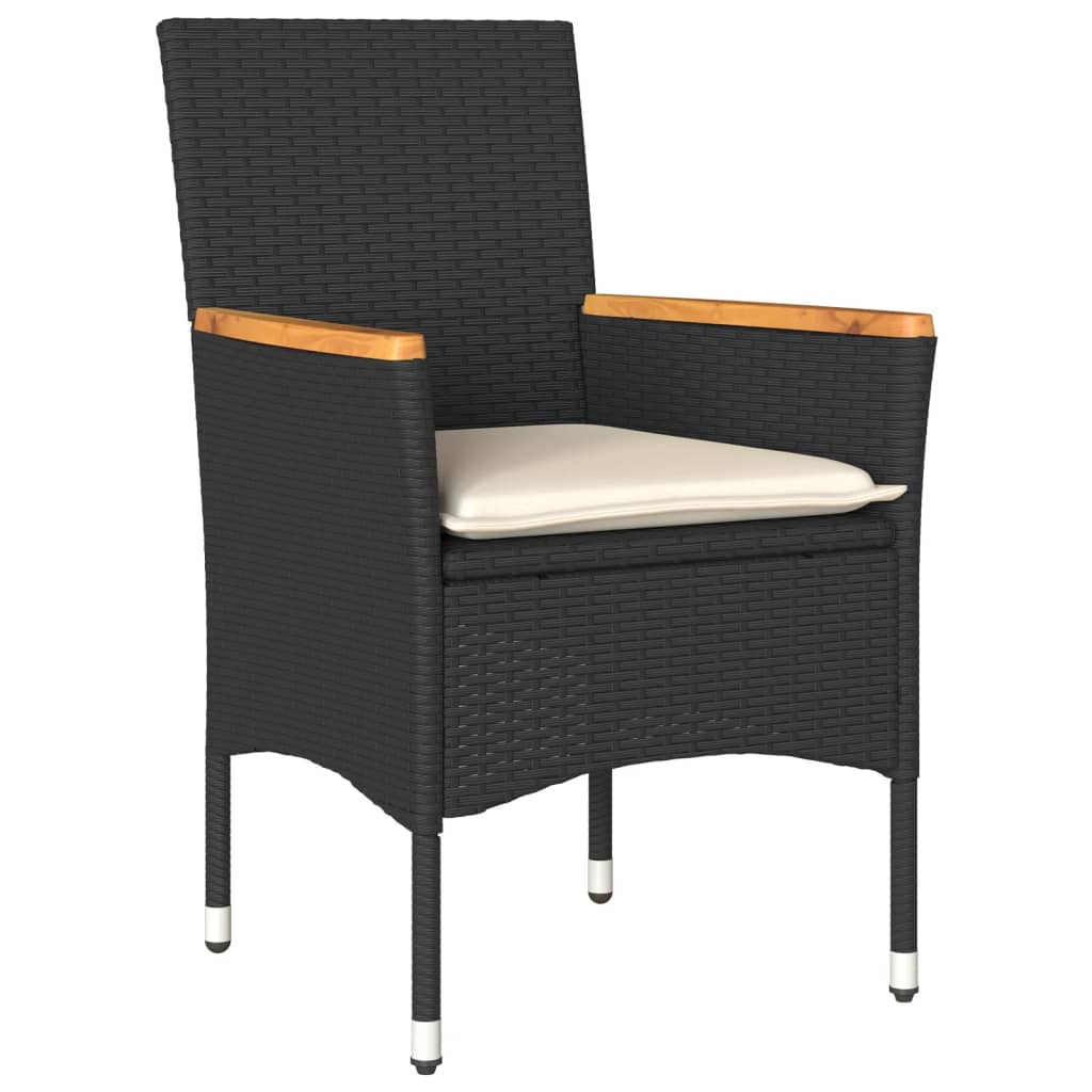 3-delige Tuinset met kussens poly rattan en acaciahout zwart