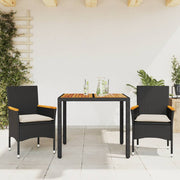 Tuinset 3-delig poly rattan acaciahout zwart