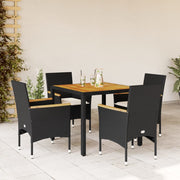 Tuinset 5-delig poly rattan acaciahout zwart