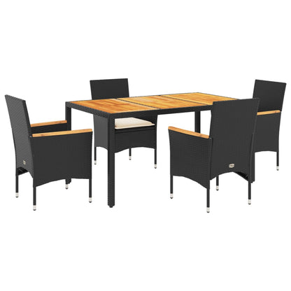 5-delige Tuinset met kussens poly rattan en acaciahouta zwart