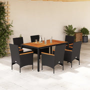Tuinset 7-delig poly rattan acaciahout zwart