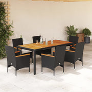 Tuinset 7-delig poly rattan acaciahout zwart
