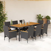 Tuinset 9-delig poly rattan acaciahout zwart