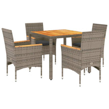 5-delige Tuinset met kussens poly rattan en acaciahout grijs