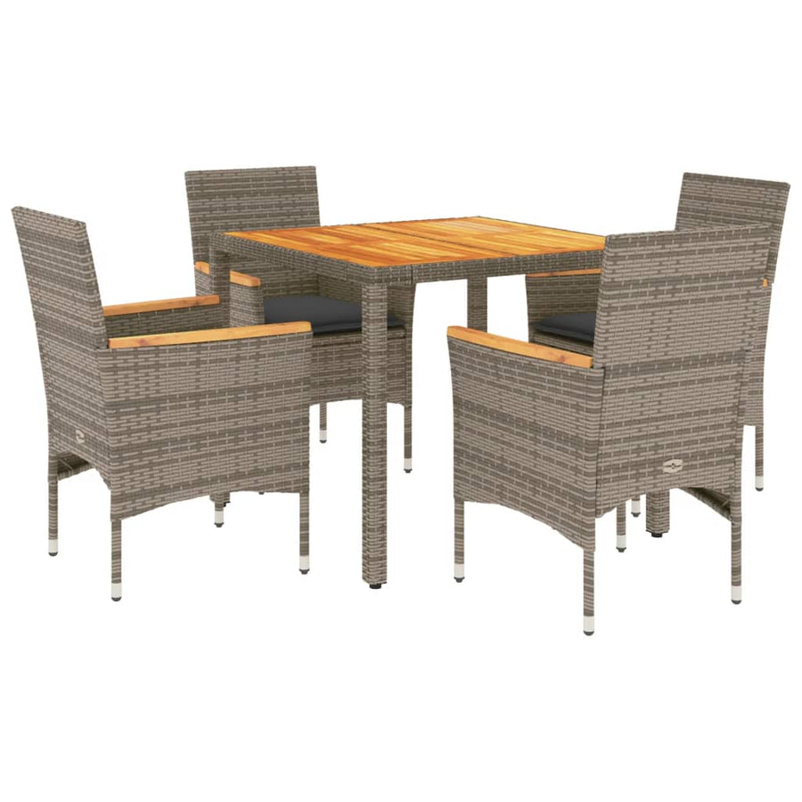 5-delige Tuinset met kussens poly rattan en acaciahout grijs