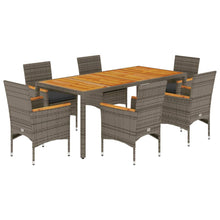 7-delige Tuinset met kussens poly rattan en acaciahout grijs