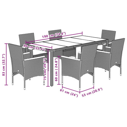 7-delige Tuinset met kussens poly rattan en acaciahout grijs