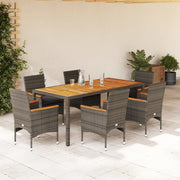 Tuinset 7-delig poly rattan acaciahout grijs