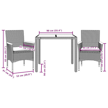 3-delige Tuinset met kussens poly rattan en acaciahout beige