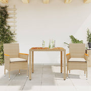 Tuinset 3-delig poly rattan acaciahout beige