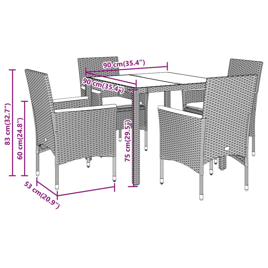 5-delige Tuinset met kussens poly rattan en acaciahout beige