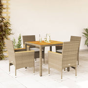 Tuinset 5-delig poly rattan acaciahout beige
