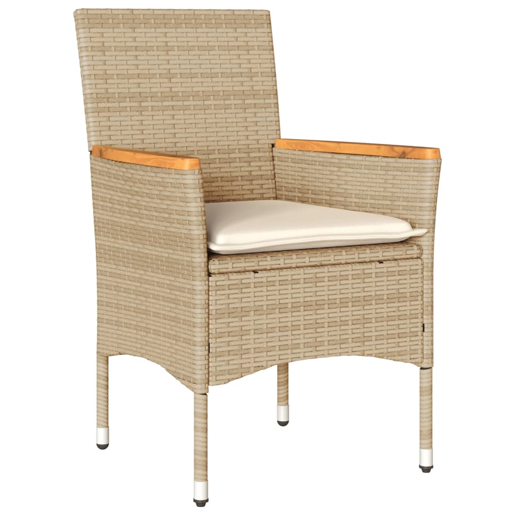 7-delige Tuinset met kussens poly rattan en acaciahout beige