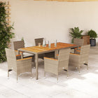 7-delige Tuinset met kussens poly rattan en acaciahout beige