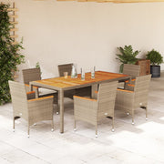 Tuinset 7-delig poly rattan acaciahout beige