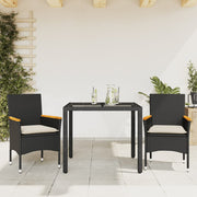 Tuinset 3-delig poly rattan zwart met glas