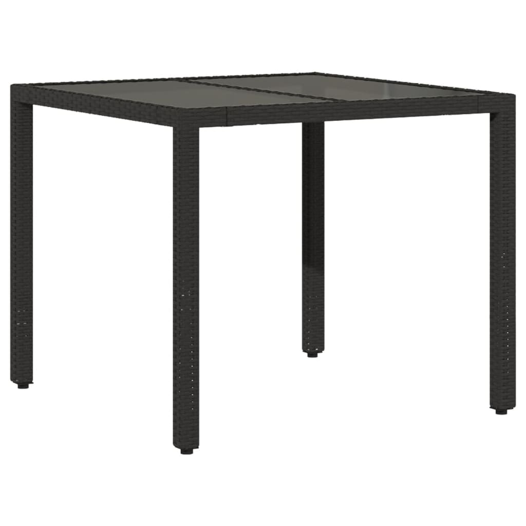 5-delige Tuinset met kussens poly rattan en glas zwart