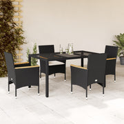 Tuinset 5-delig poly rattan zwart met glas
