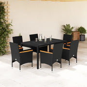Tuinset 7-delig poly rattan acaciahout zwart