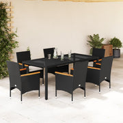 Tuinset 7-delig poly rattan acaciahout zwart