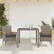 Tuinset 3-delig poly rattan grijs met kussens