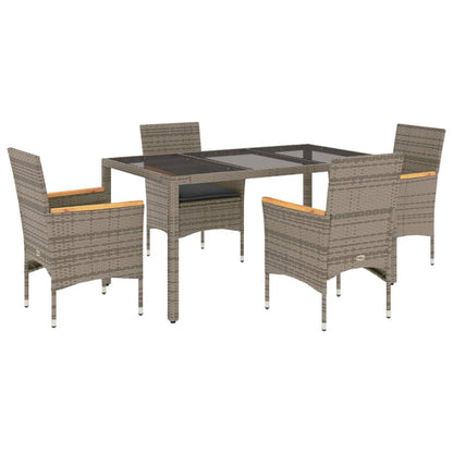 5-delige Tuinset met kussens poly rattan en glas grijs